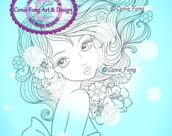 Digital Stamp, Digi Stamp, digistamp, Leilani by Conie Fong, Coloring Page, girl, flower, scrapbooking