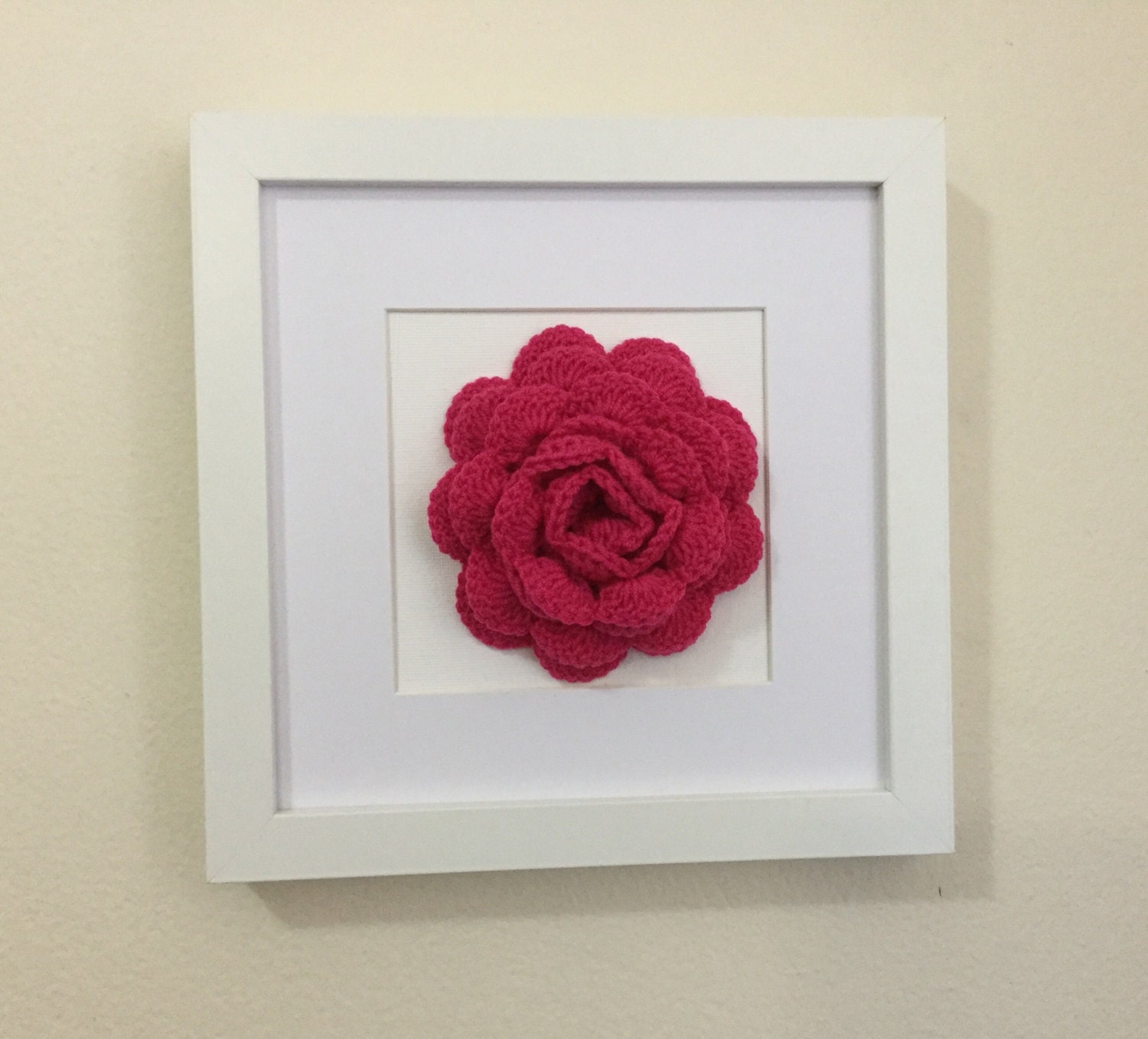 Original Wall Art Crochet Flower Art Framed Rose Nursery