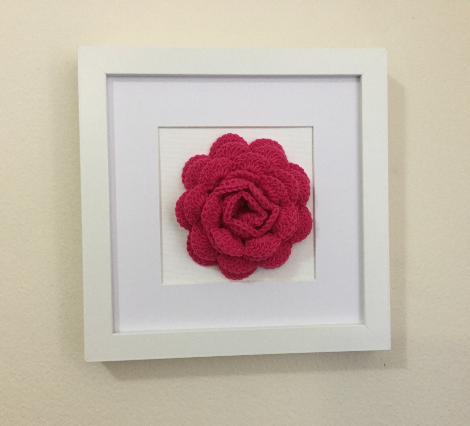 Original wall art crochet flower art framed rose nursery