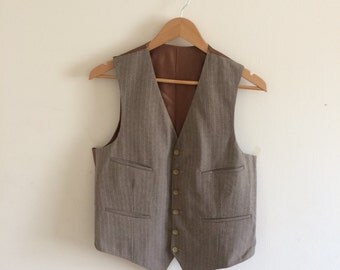 Vintage Brown Waistcoat with stripes/ Mens Vests/ Size 40 Med