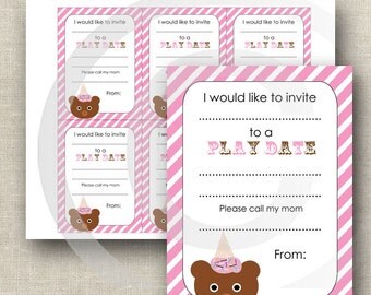 Printable playdate invitation cards printable by pixelmoongraphics