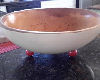 Vintage Munising Wooden Bowl with Red Ball Feet