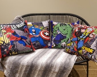 Handmade Marvel DC Comic cushion covers, 18" (45x45cm). Spiderman, Thor, Hulk, Captain America .