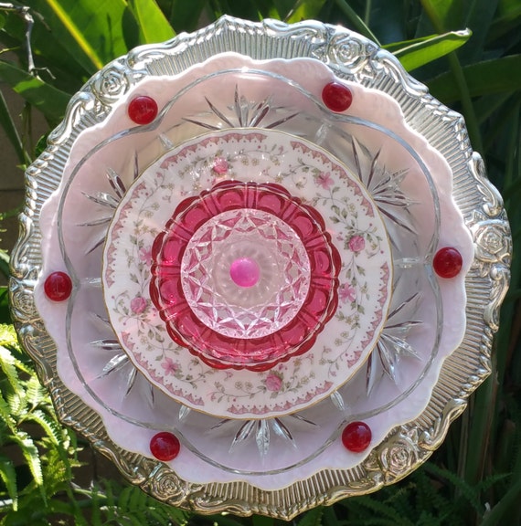 Plate Art Flower Suncatcher Garden Art Glass Plate Flower