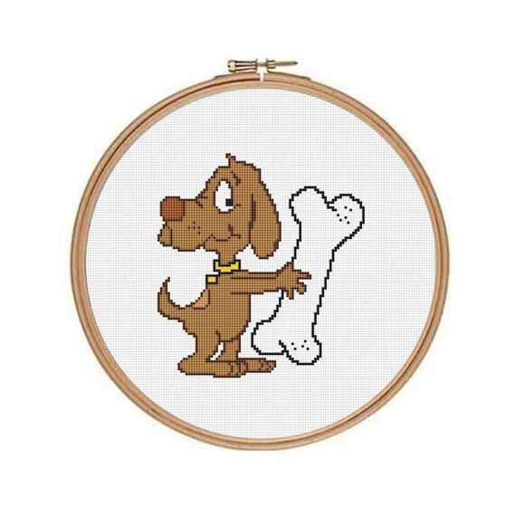 Little Dog Big Bone Cross Stitch Pattern Instant by NeedleAndFloss