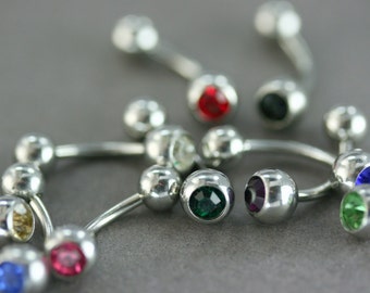 Curved barbell, silver curved barbell, body piercing, body piercing with stone, belly piercing, navel, tongue, ears, stainless steel