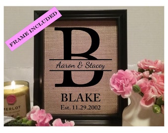 FRAMED Couples Monogrammed burlap print, monogrammed, personalized gift for couple, monogrammed gift, monogrammed present, personalized