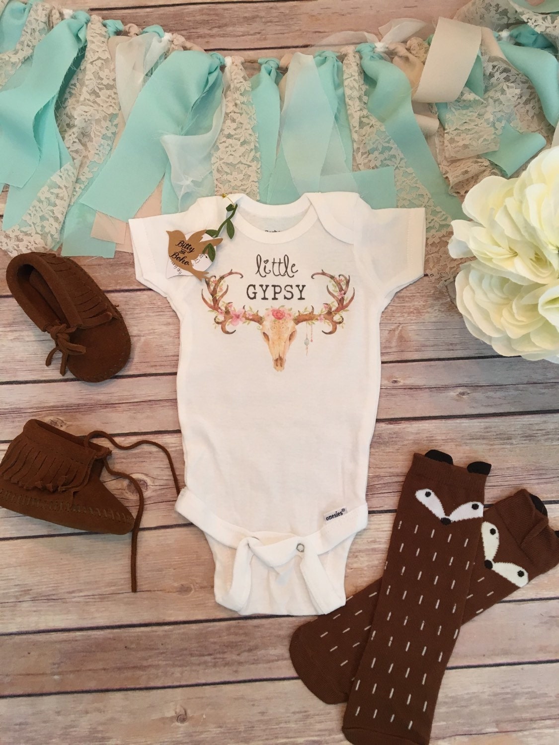 Antler Onesie® Baby Girl Clothes Boho Baby Clothes by BittyandBoho