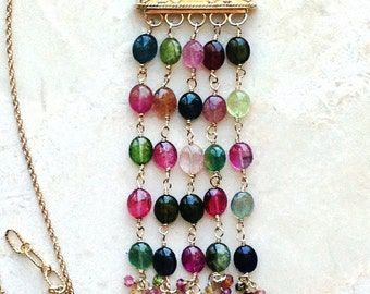 Multi Color Watermelon Tourmaline Bib Necklace
