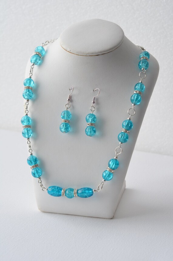 Elegant Crystal Necklace Handmade Blue crackle by LucyDesigns13