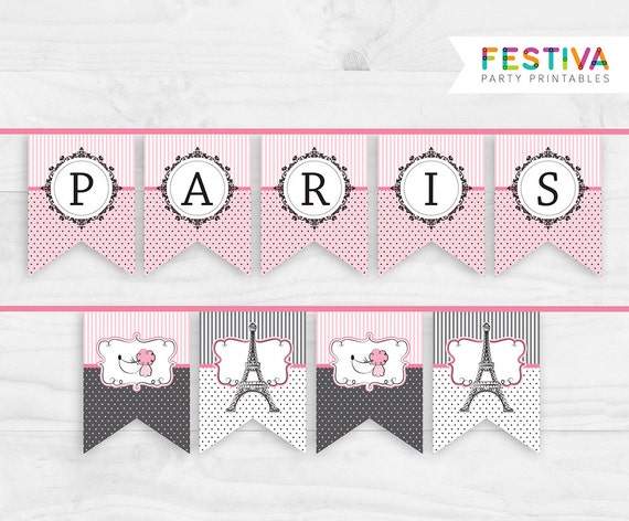 Party Flag / Shower Banner / Paris Party Printable / Flag Banner ...