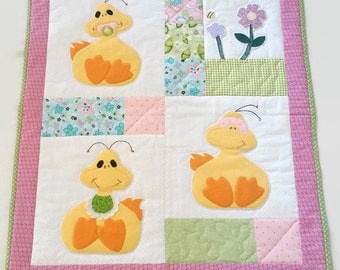 Ducky Baby Quilt, Baby Quilt for Sale, Baby Playmat, Baby Play Mat, Changing Pad, Applique Baby Quilt, Baby Quilt Girl, Handmade Quilt