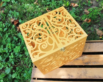 Gold Wedding Card Box BIG SIZE-Wedding Gift-Plywood box-Keepsake Box-Wedding money box-Wedding card money holder-Card Holder-Candy box