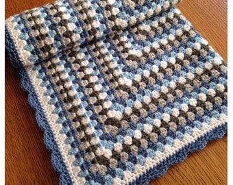 Pink Grey White Granny Square Baby Blanket Crochet Baby Girl