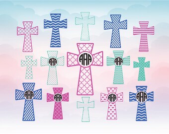 Cross SVG cut files, Christian cross monogram frames, Files for vinyl cutting machines Silhouette Cricut, Die cut machine designs