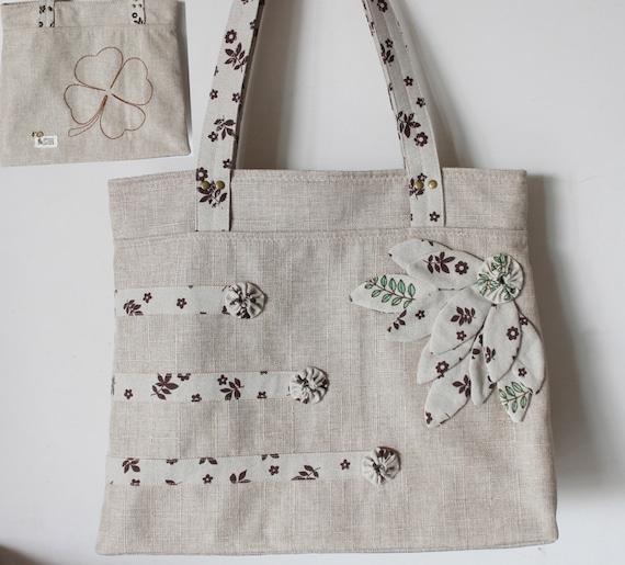 Items similar to Handmade Shopping Bag Ramie Cotton Shoulder Bag Large ...