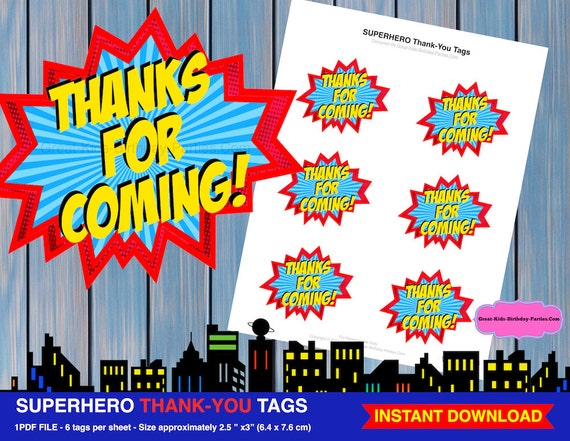 Superhero Thank-You Tags Superhero Printables Superhero