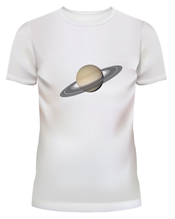 Unisex Art Outer Planets Saturn Graphic White T Shirt Size S M