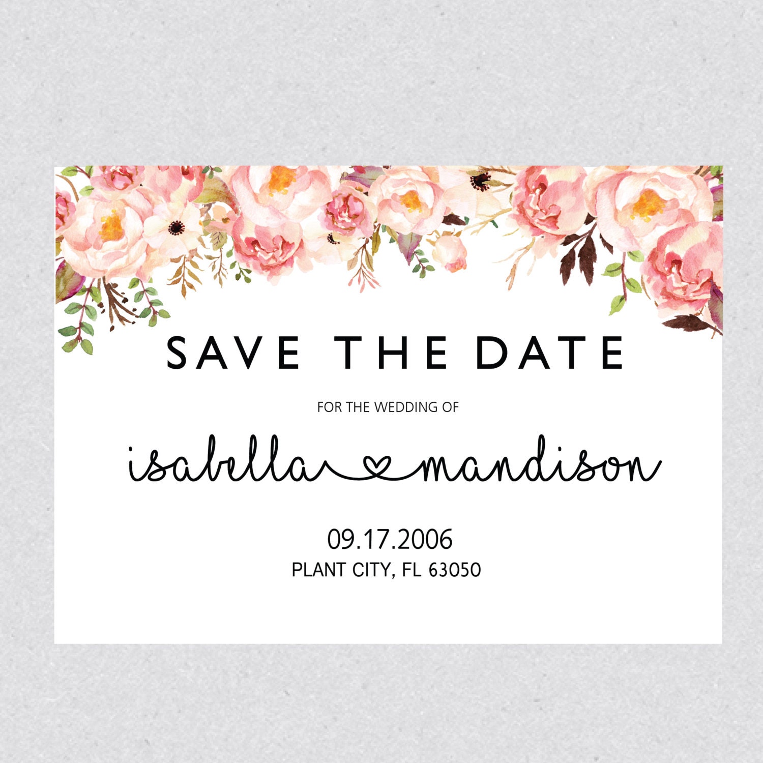 Printable Save the Date template Card Floral Save the Date