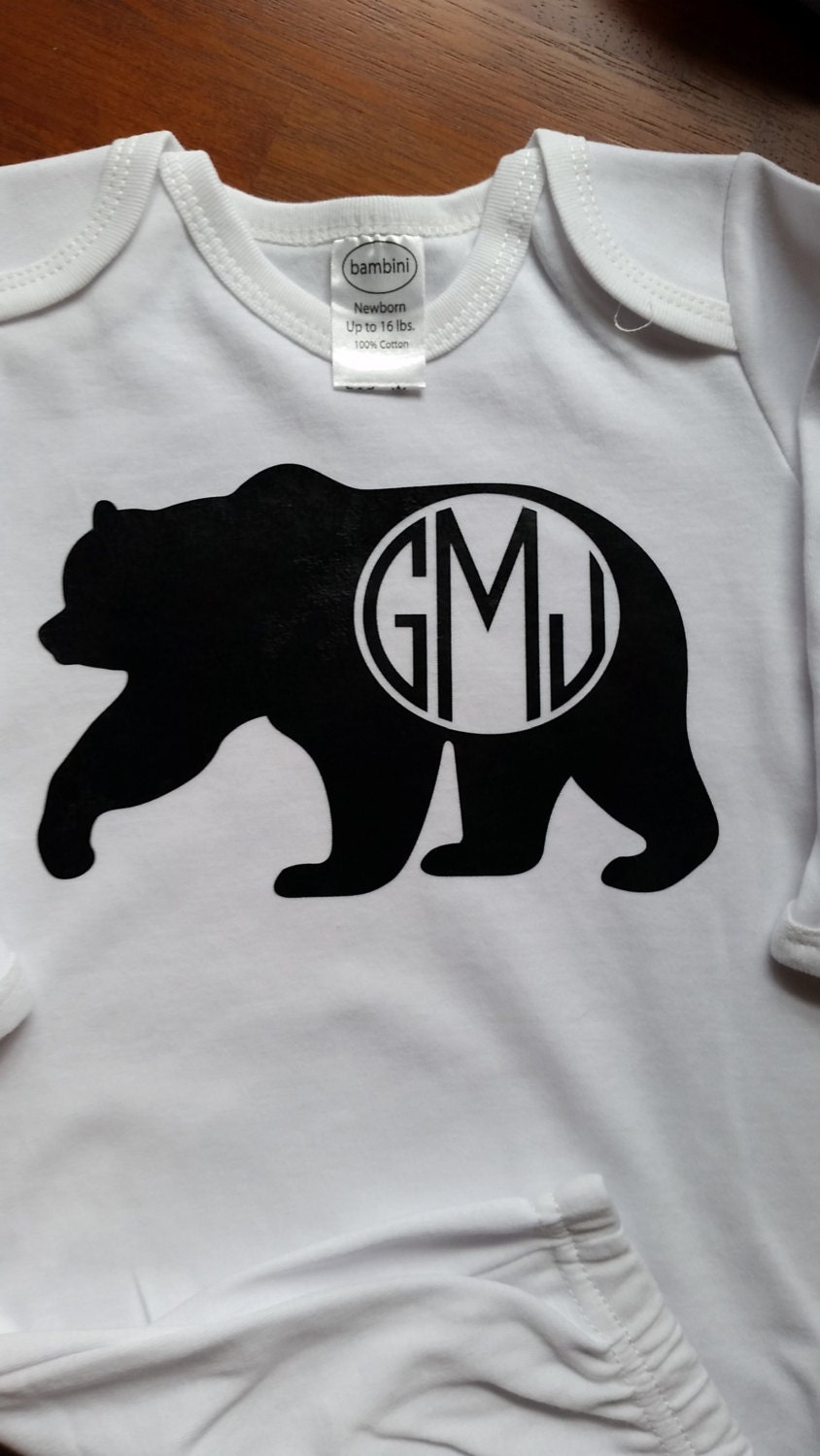 Bear Monogram Infant Gown or Onesie / Baby Boy Gown/ Baby Boy