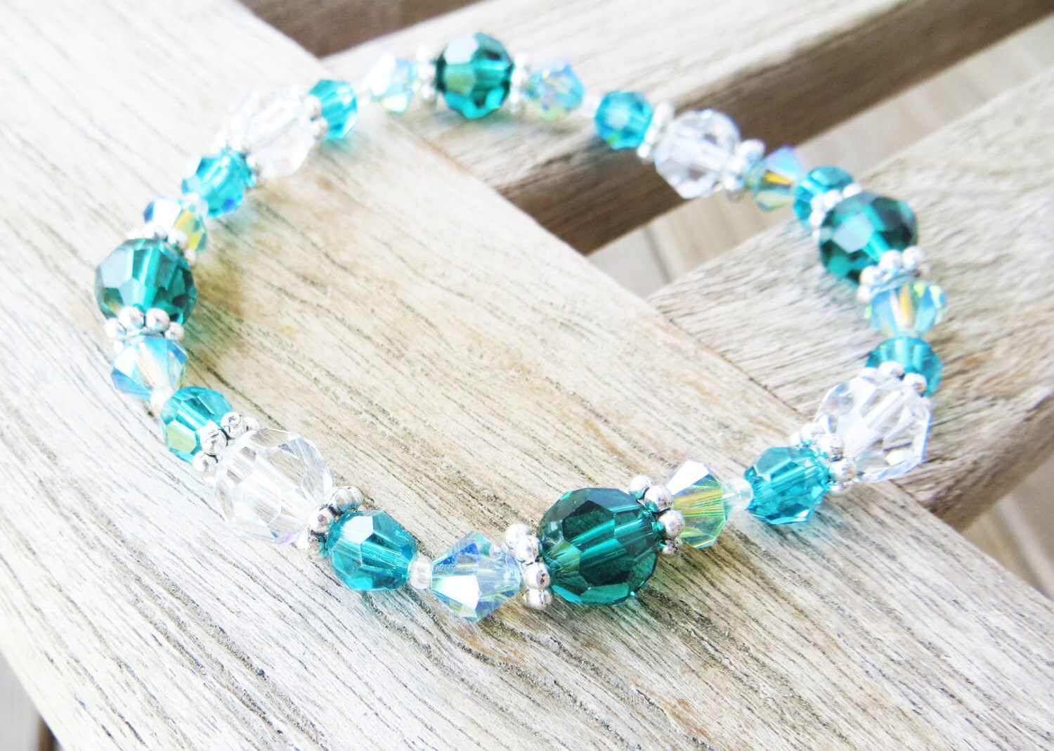 Swarovski Crystal Beaded Bracelet Blue Zircon by TheDorisElizabeth