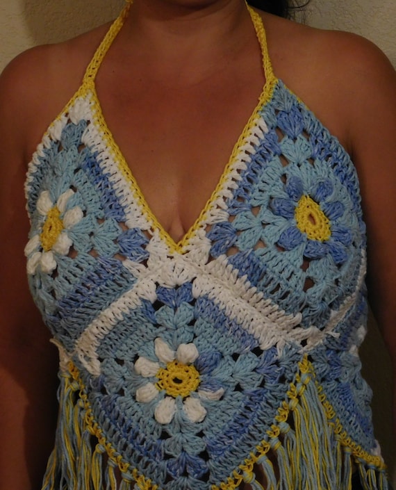 Crocheted 5 Granny Square Halter Top