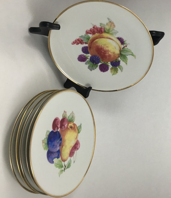 Heinrich Bavarian China Plates Set of 6 Porcelain Fruit