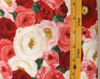 South Sea Imports, Bouquet Moderne, Grace Pullen, Pattern 26289, floral quilting material with red, cream and pink roses