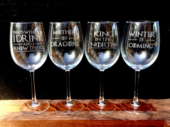 Game of Thrones Wine Glasses Etched Quotes Set of by 