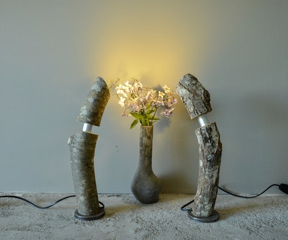 Lámpara de troncos de madera hechos a mano par de por mennolight