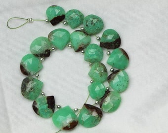 18 piece faceted heart CHRYSOPRASE briolette beads 9 -- 14 mm