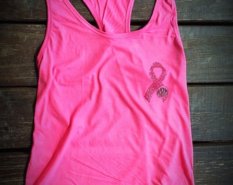 Monogrammed breast cancer top/glitter htv/cancer awareness/ support/ glitter htv clothing/gifts for her/personalized iem