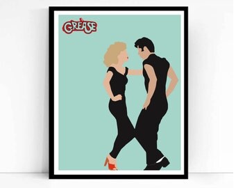 Grease Movie Poster, Minimalist Print- Sandy and Danny "You're the One That I Want"
