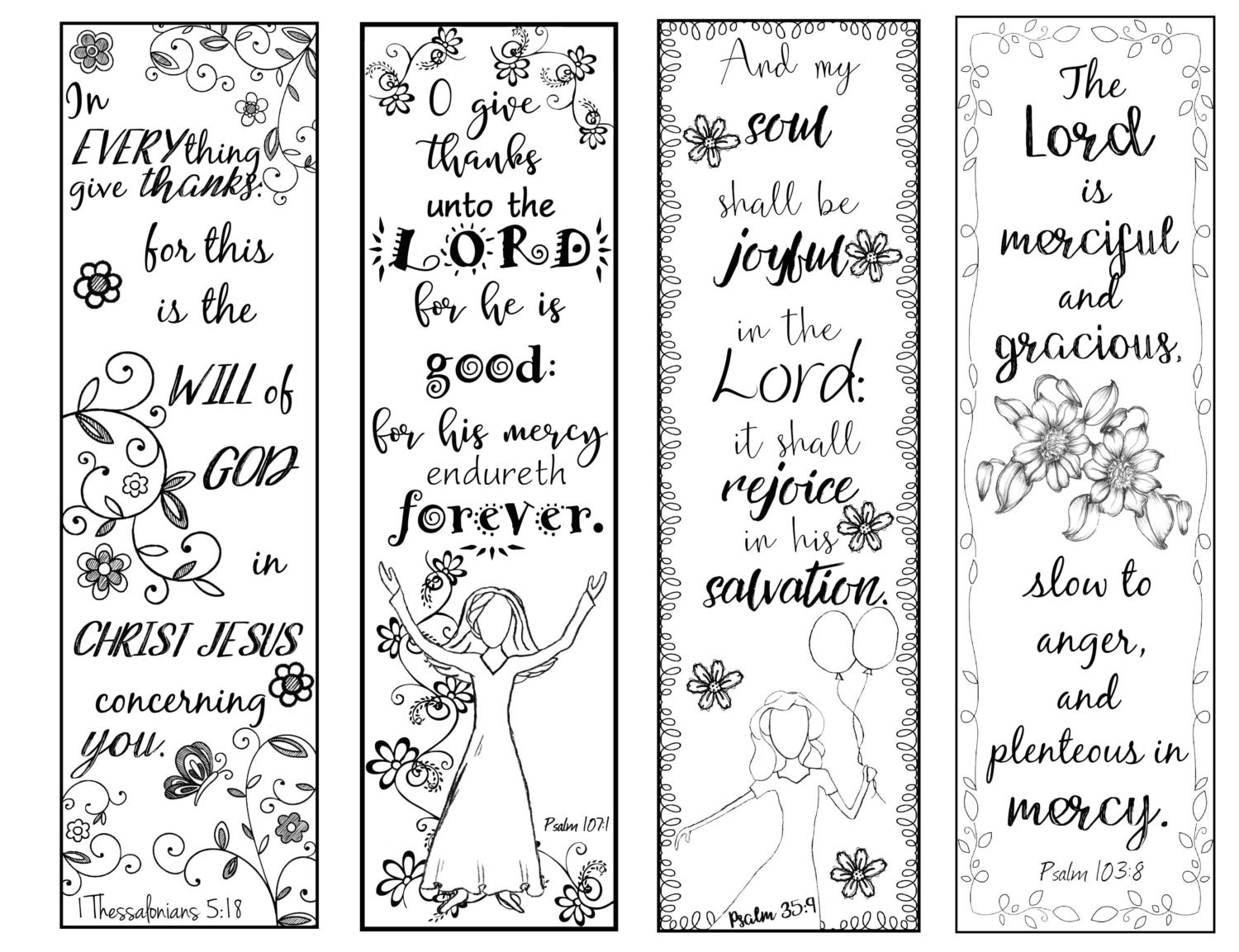 bible verse bookmarks on thankfulness bw color your own print