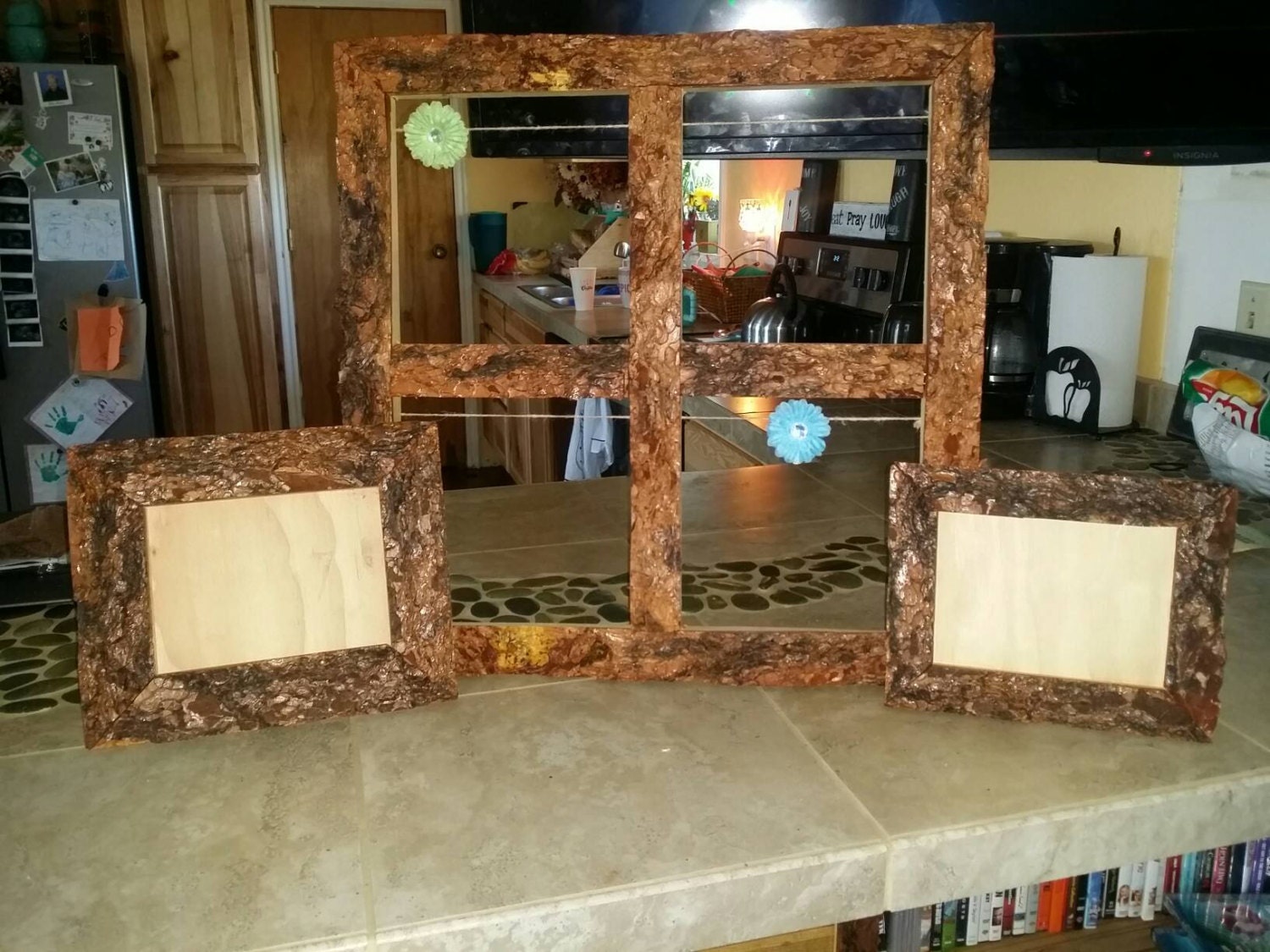 wood picture frame. bark picture frame. Home decor Rustic