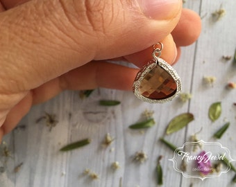 Coffee crystal necklace, sterling silver 925 jewelry, crystal pendant, romantic, wedding gift, bridesmaid gift, affordable jewelry