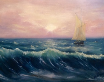 Seascape Painting Original Oil Painting On Canvas Wall Art Canvas Impressionism Sailing Painting Sailing Boat Ocean Painting Custom Oil Art