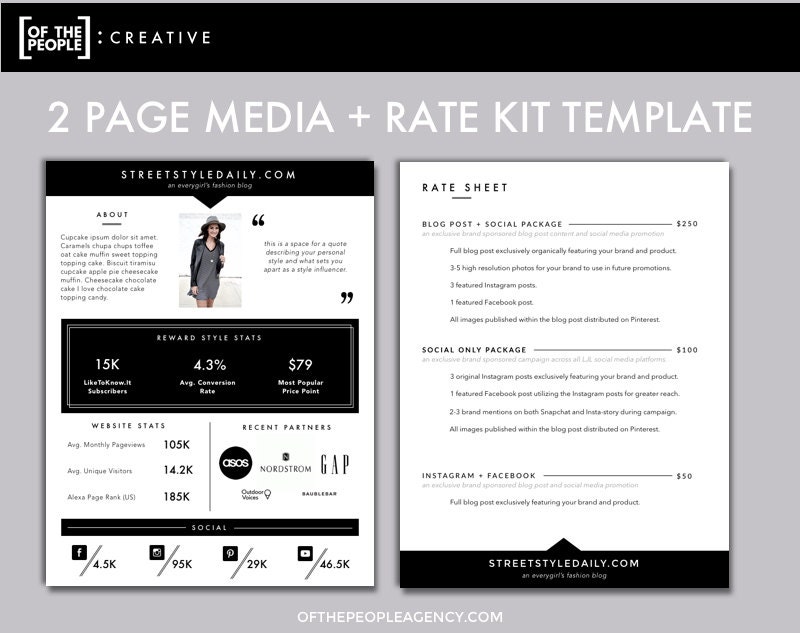 2 Page Media Kit Template Press Kit For Bloggers Influencers Rate Sheet Digital Download Media Kit Template Powerpoint