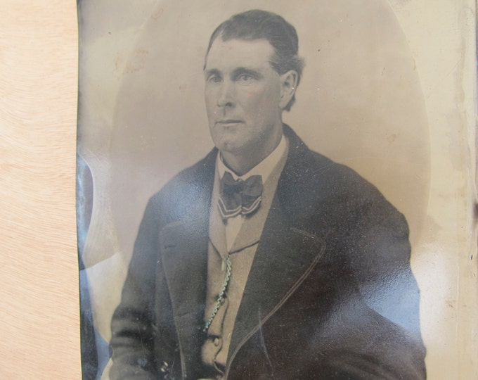 Antique full plate tintype, antique portrait photograph of a middle-aged man, collectable collodion image