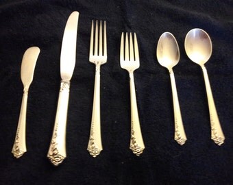 1940s Heirloom Damask Rose Silver Flatware