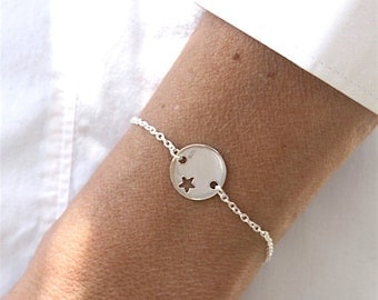 bracelet plaque ajourée étoile sur chaine argent 925