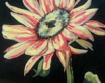 Acrylic Painting of Sunflower on Black Canvas