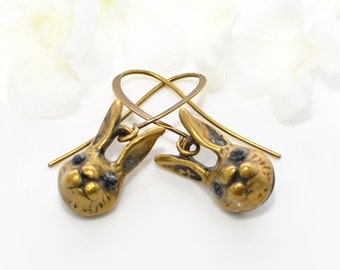 Rabbit Earrings The Dynamic Bunny Duo - Bunny Rabbit Jewelry - Bunny Earrings - Bronze Bunny Jewelry - Pet Bunny Rabbit - Nature Jewelry