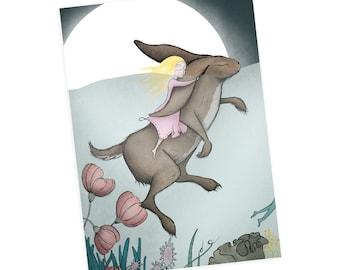 Hare greetings cards - animals greetings card birthday christmas card girl alice - no wording blank