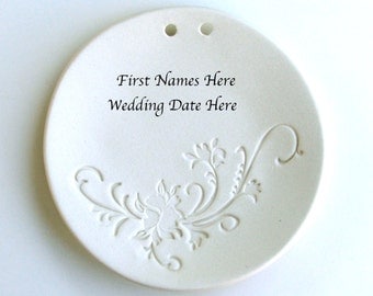 Personalized Porcelain ring dish, Custom Made with Names and Date, Wedding Ring Dish, Ceramic wedding ring holder