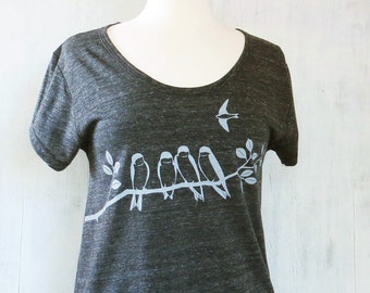 WOMENS HEATHER TEE with Swallows - Screen Printed