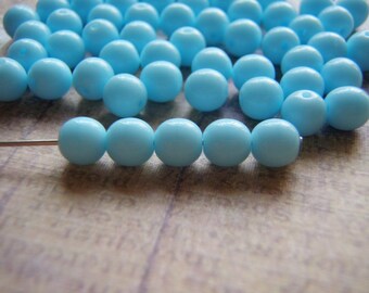 Baby Blue Beads Round Druk Smooth Opaque 6 mm Czech Glass 20 Beads