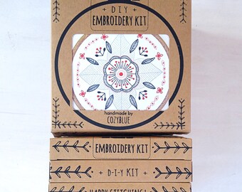 FLORAL MANDALA embroidery kit - gift kit, embroidery kit in a box, DIY gift for crafters, hand embroidery kit by cozyblue