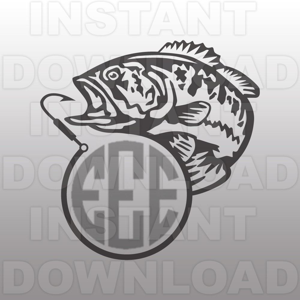 Fishing SVG FileFish Hook Monogram SVG FileBass SVGCutting