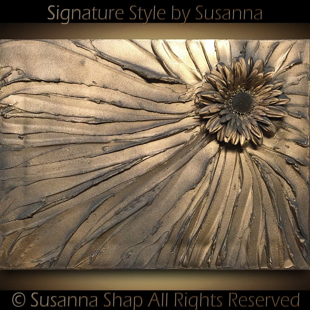 ORIGINAL Abstract Painting Grey Gold Flower by ModernHouseArt